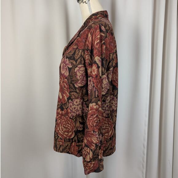 90s Vintage Fall Floral Top Shaket by Bon Worth Brown Black and Tan Size M - Picture 13 of 14